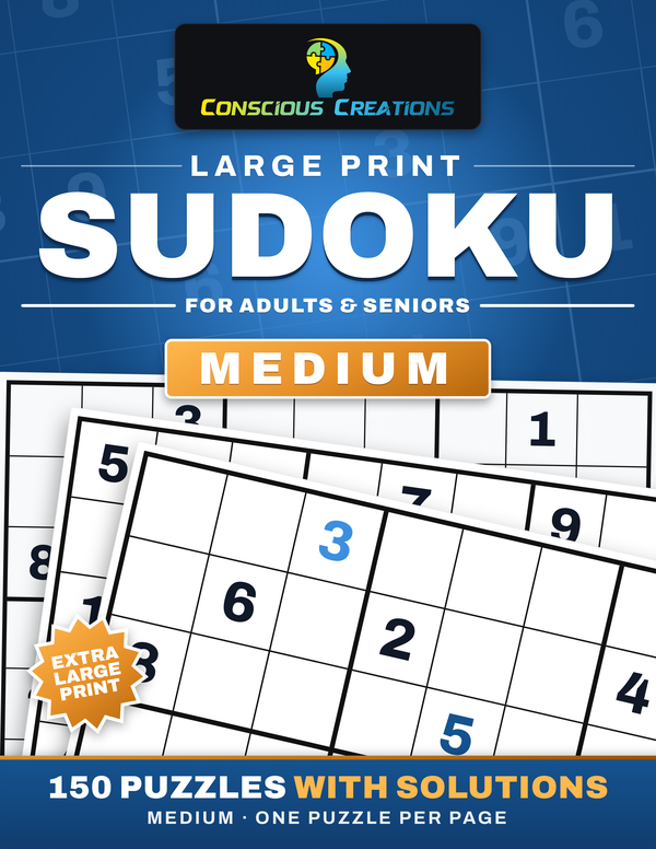 Book 2 cover: Large Print Sudoku, Medium — sapphire blue