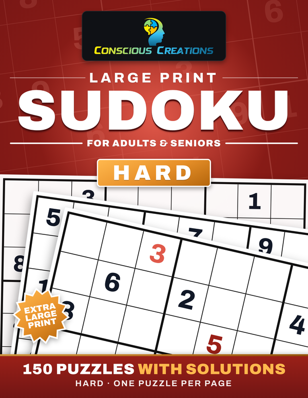 Book 3 cover: Large Print Sudoku, Hard — ruby red