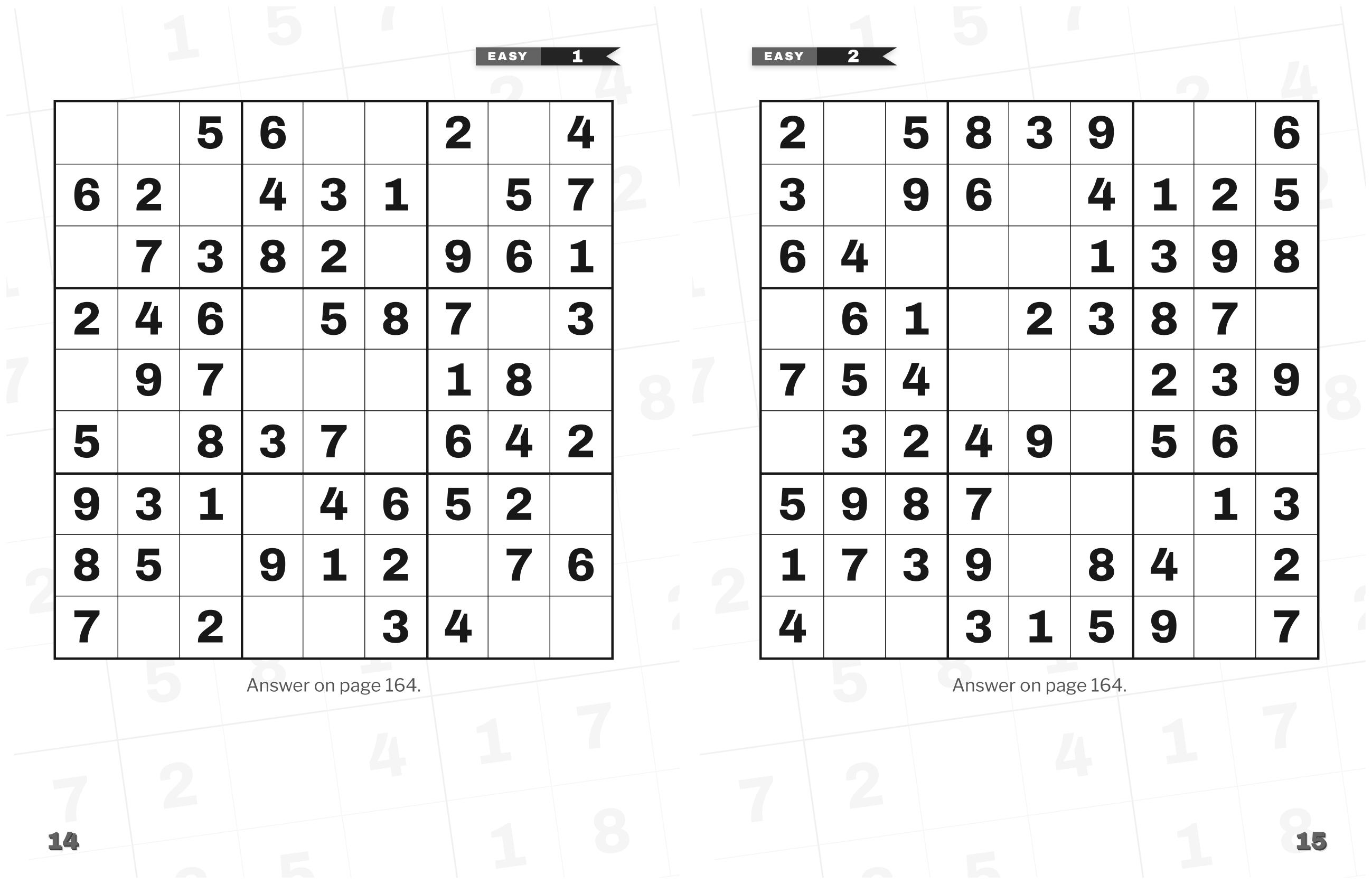 Two puzzle pages side by side, each with one large-print sudoku grid